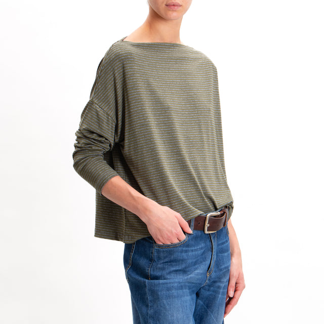 Zeroassoluto-T-shirt CLOE righe in jersey - militare/grigio melange