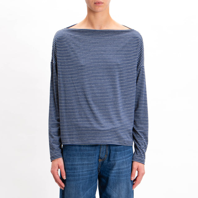 Zeroassoluto-T-shirt CLOE righe in jersey - royal/grigio melange