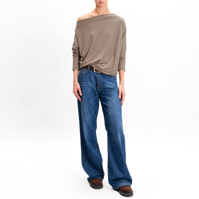 Zeroassoluto-T-shirt CLOE righe in jersey - sand/nero