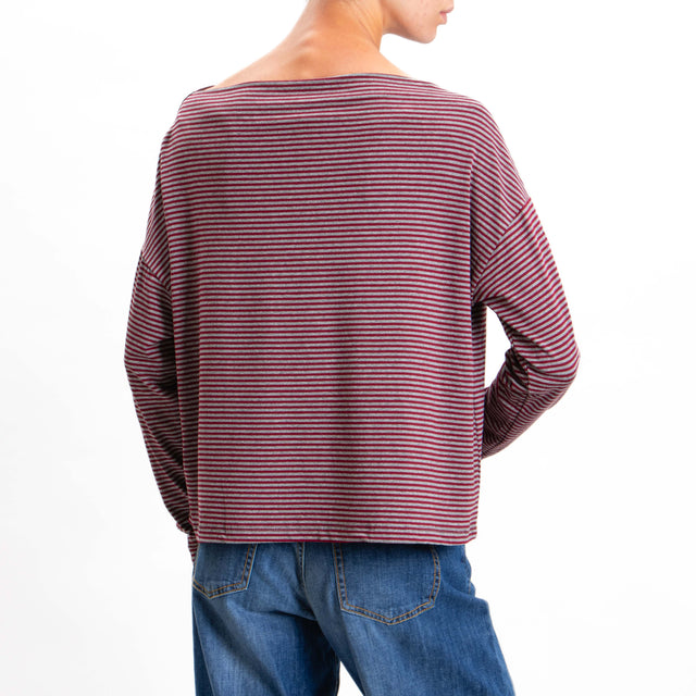 Zeroassoluto-T-shirt CLOE righe in jersey - vino/grigio melange