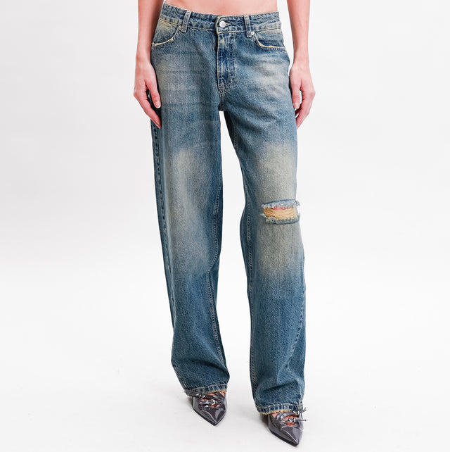 Zeroassoluto-Jeans FRED egg fit vita bassa rottura sul ginocchio - denim