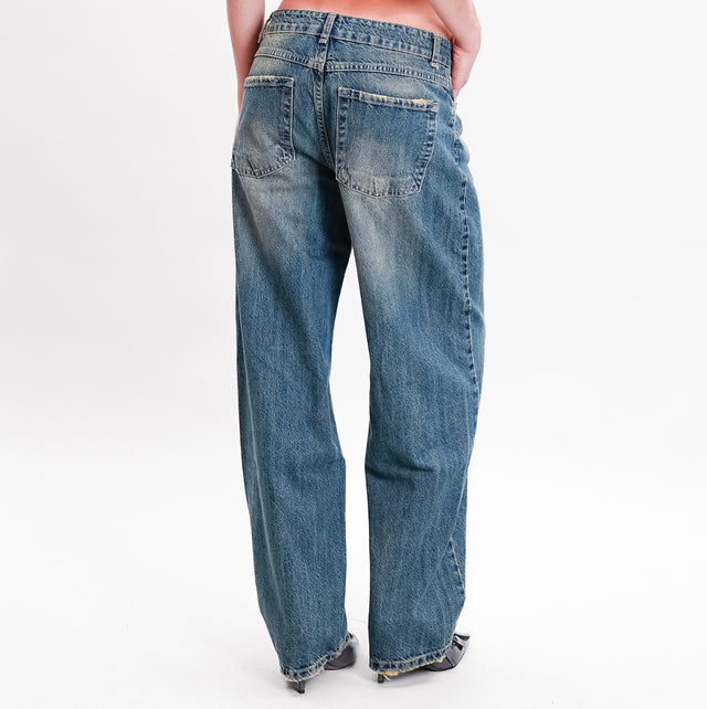 Zeroassoluto-Jeans FRED egg fit vita bassa rottura sul ginocchio - denim