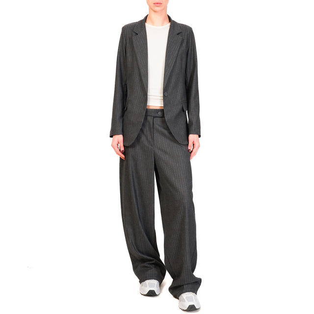 Zeroassoluto-Pantalone GENDER wide leg genderless - gessato grigio/bianco