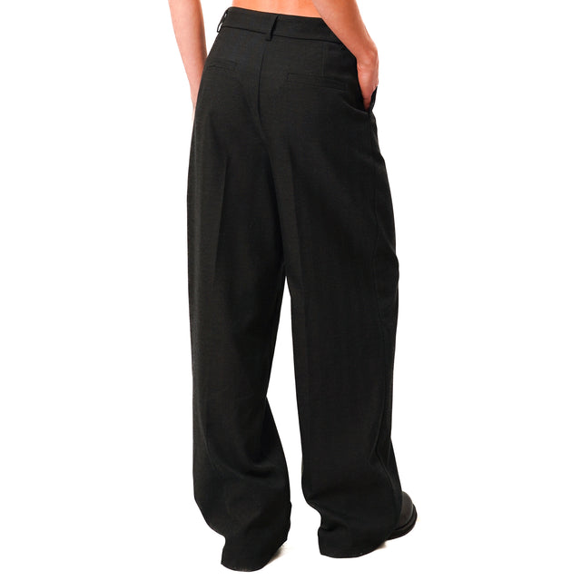 Zeroassoluto-Pantalone GENDER wide leg genderless - spinato antracite