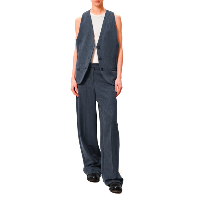 Zeroassoluto-Pantalone GENDER wide leg genderless - spinato blu