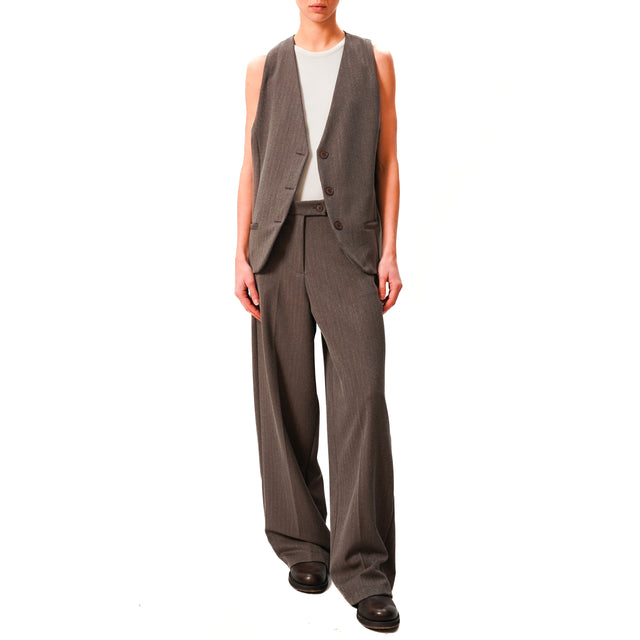 Zeroassoluto-Pantalone GENDER wide leg genderless - spinato tortora