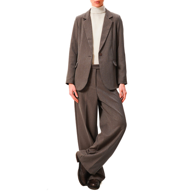 Zeroassoluto-Pantalone GENDER wide leg genderless - spinato tortora