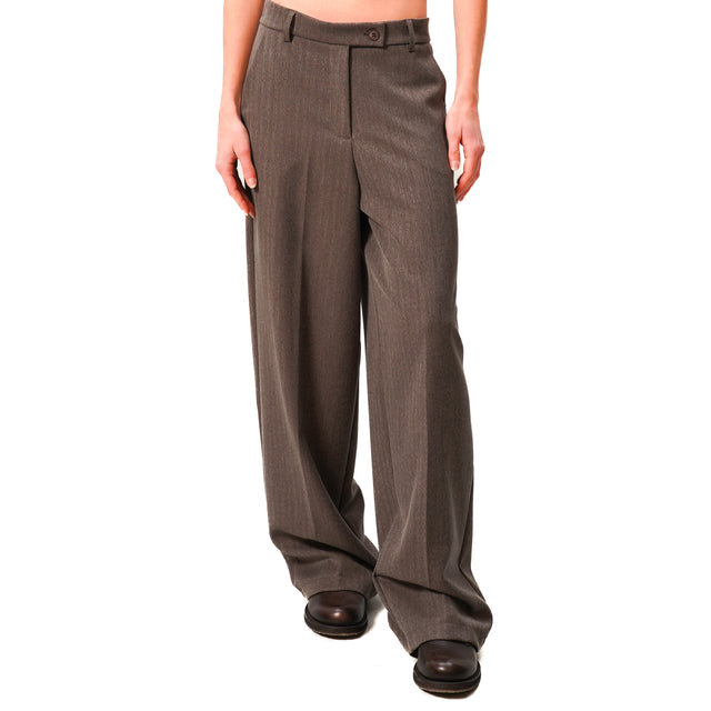 Zeroassoluto-Pantalone GENDER wide leg genderless - spinato tortora