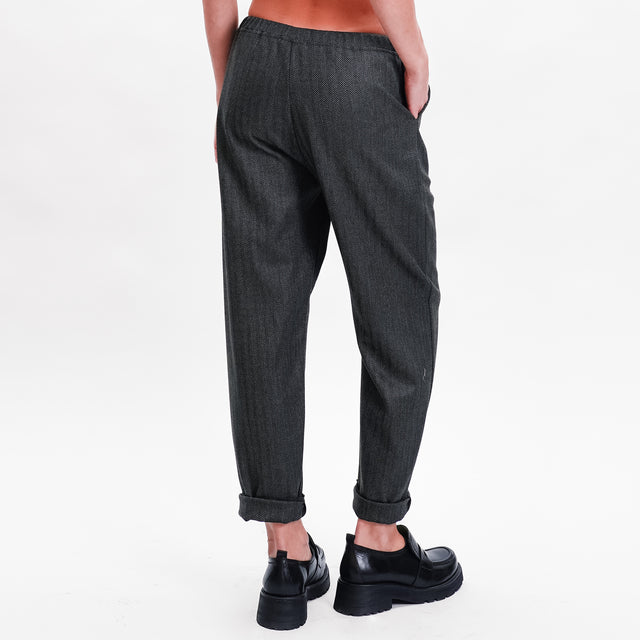 Zeroassoluto-Pantalone GILDA baggy con coulisse - spinato nero/grigio