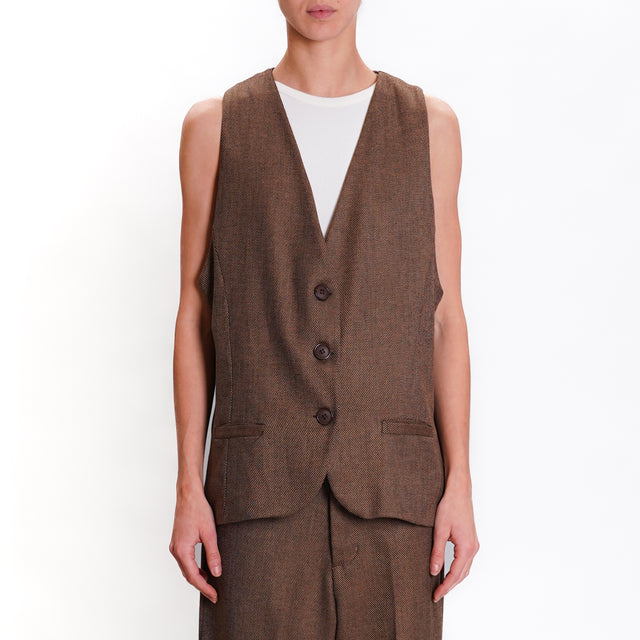 Zeroassoluto-Gilet GILY 3 bottoni - diagonale camel/moro