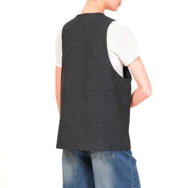 Zeroassoluto-Gilet GILY 3 bottoni - pied de poule nero/grigio