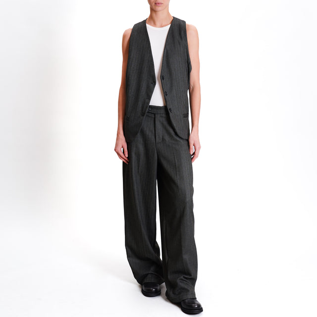 Zeroassoluto-Pantalone GENDER wide leg genderless - spinato grigio/nero