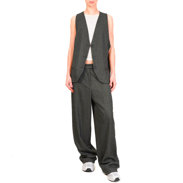 Zeroassoluto-Pantalone GENDER wide leg genderless - gessato grigio/bianco