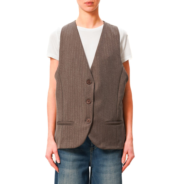 Zeroassoluto-Gilet GILY 3 bottoni - spinato tortora