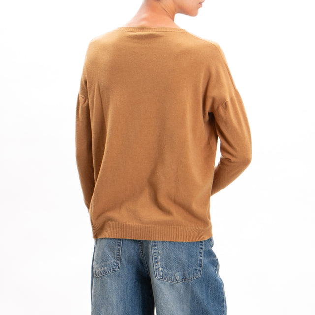 Zeroassoluto-Ribbed cuff crewneck sweater - biscuit