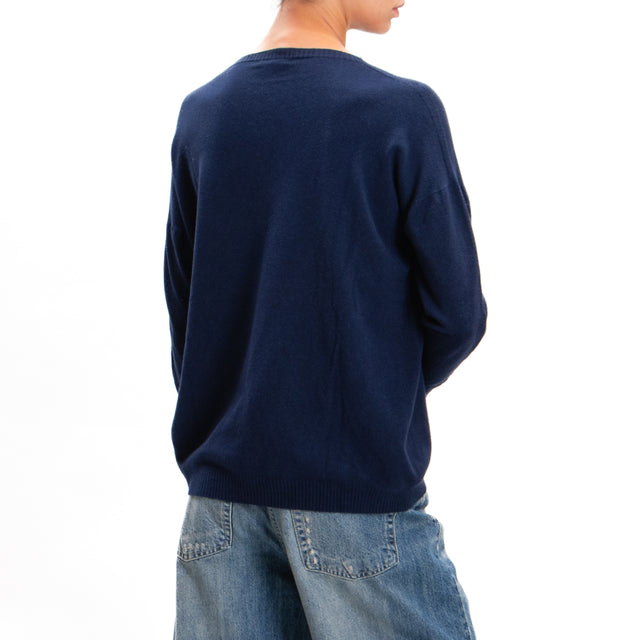 Zeroassoluto-Ribbed cuff crewneck sweater - blue