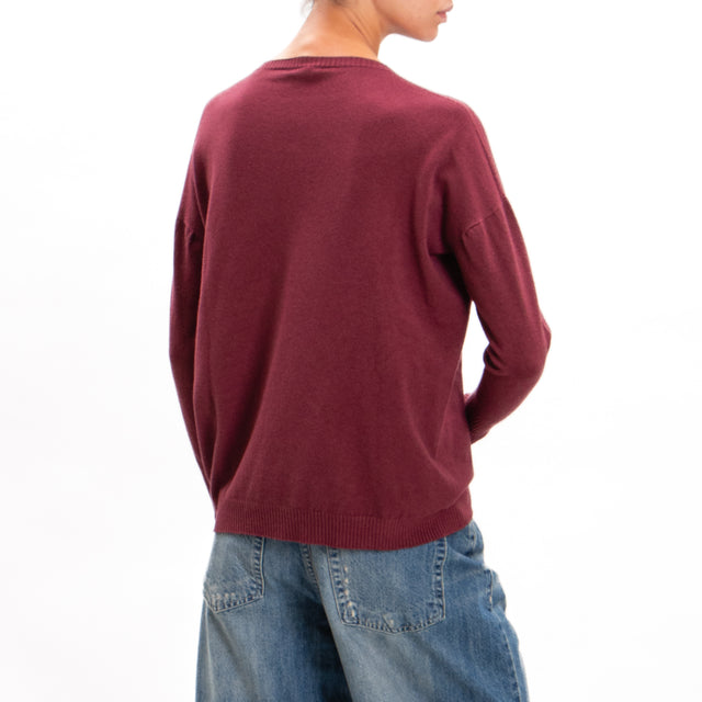 Zeroassoluto-Ribbed cuff crewneck sweater - Bordeaux