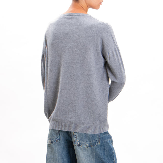 Zeroassoluto-Crewneck sweater with ribbed cuffs - grey