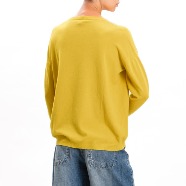 Zeroassoluto-Ribbed cuff crewneck sweater - lime