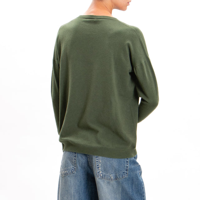 Zeroassoluto-Ribbed cuff crewneck sweater - military