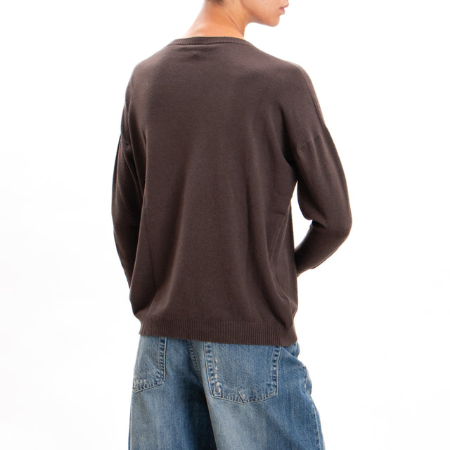 Zeroassoluto-Ribbed cuff crewneck sweater - dark brown