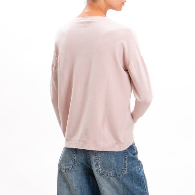 Zeroassoluto-Ribbed cuff crewneck sweater - pink