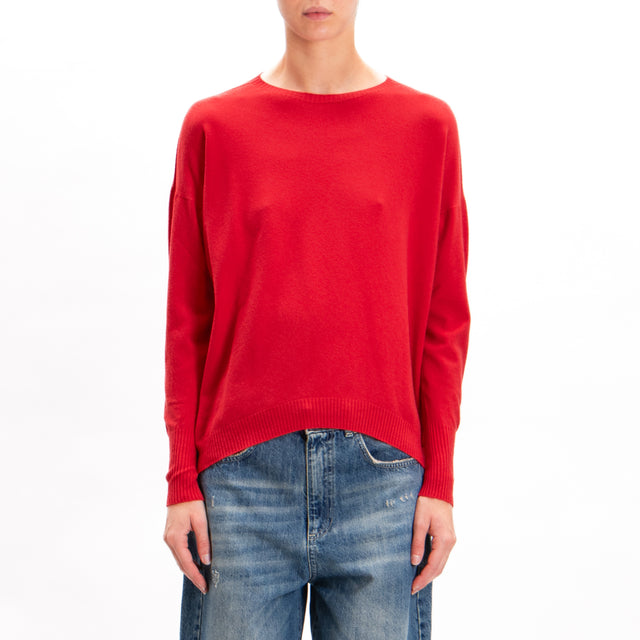 Zeroassoluto-Crewneck sweater with ribbed cuffs - red