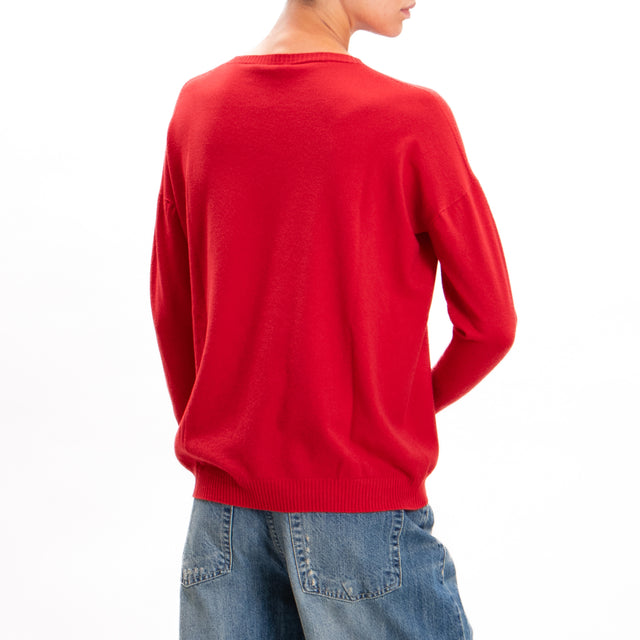 Zeroassoluto-Crewneck sweater with ribbed cuffs - red