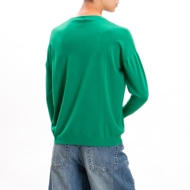 Zeroassoluto-Crewneck sweater with ribbed cuffs - GREEN