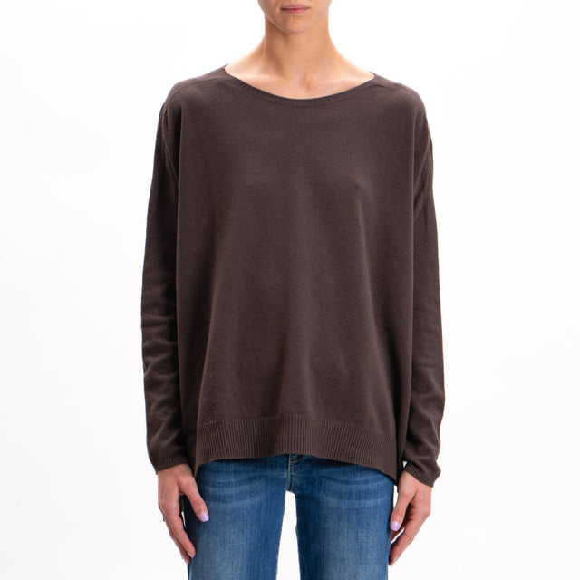 Zeroassoluto-Oversized shirt with side slits - dark brown