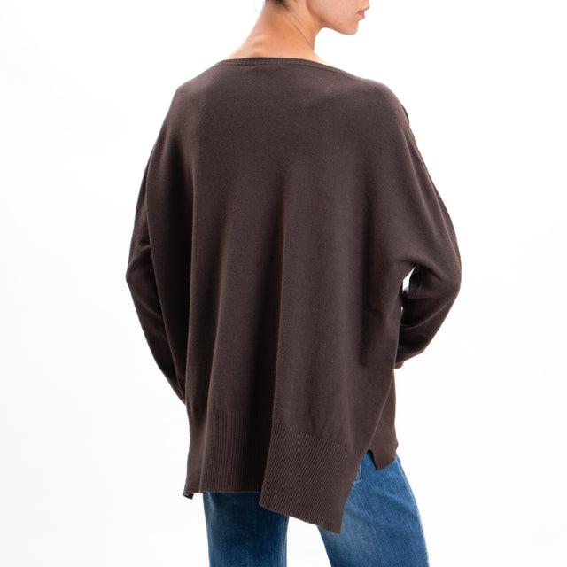 Zeroassoluto-Oversized shirt with side slits - dark brown