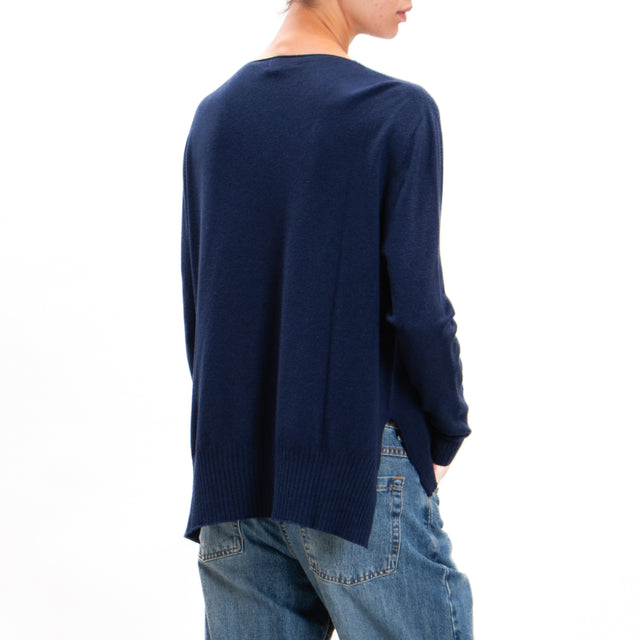 Zeroassoluto-V-neck sweater with side slits - blue