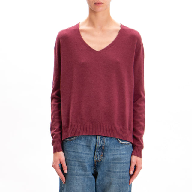 Zeroassoluto-V-neck sweater with side slits - Bordeaux