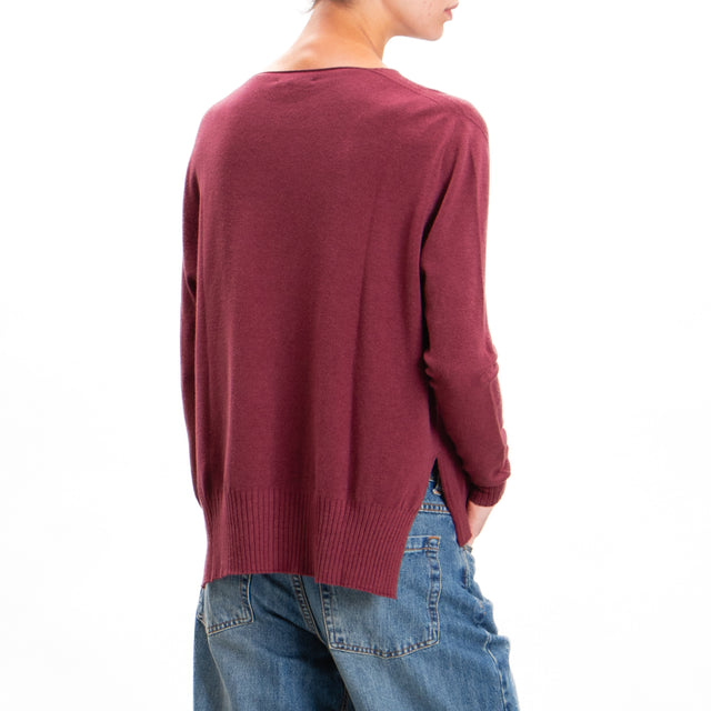 Zeroassoluto-V-neck sweater with side slits - Bordeaux