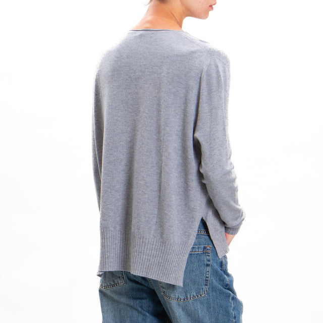 Zeroassoluto-V-neck sweater with side slits - grey