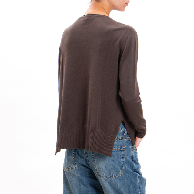 Zeroassoluto-V-neck sweater with side slits - dark brown