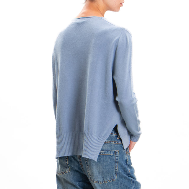 Zeroassoluto-V-neck sweater with side slits - powder