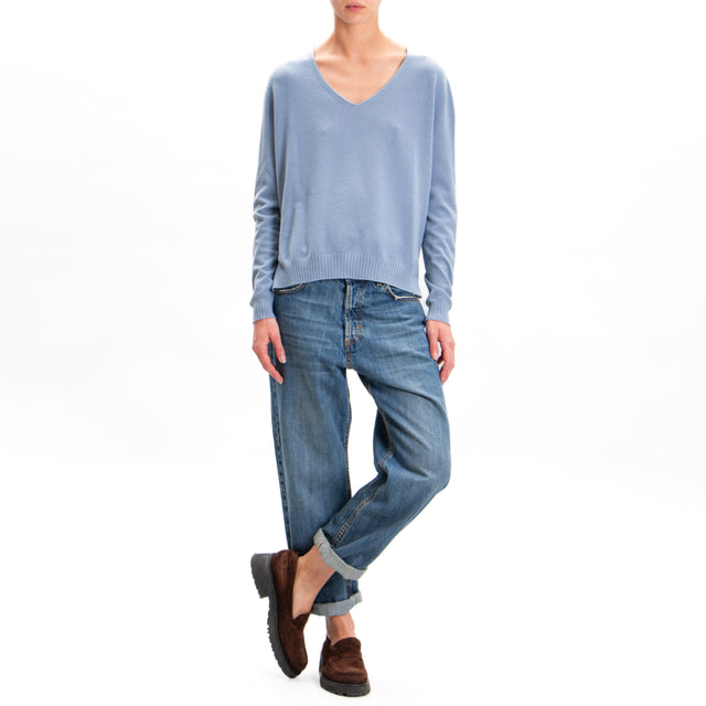 Zeroassoluto-V-neck sweater with side slits - powder