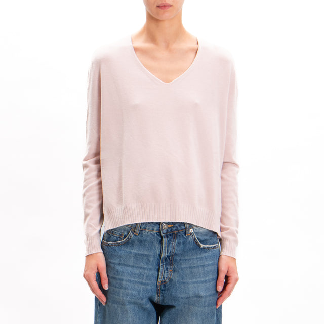 Zeroassoluto-V-neck sweater with side slits - pink