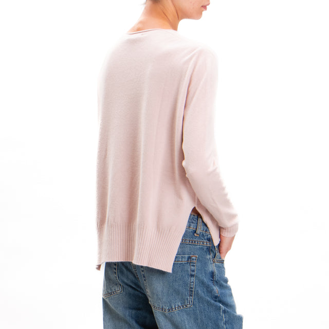 Zeroassoluto-V-neck sweater with side slits - pink