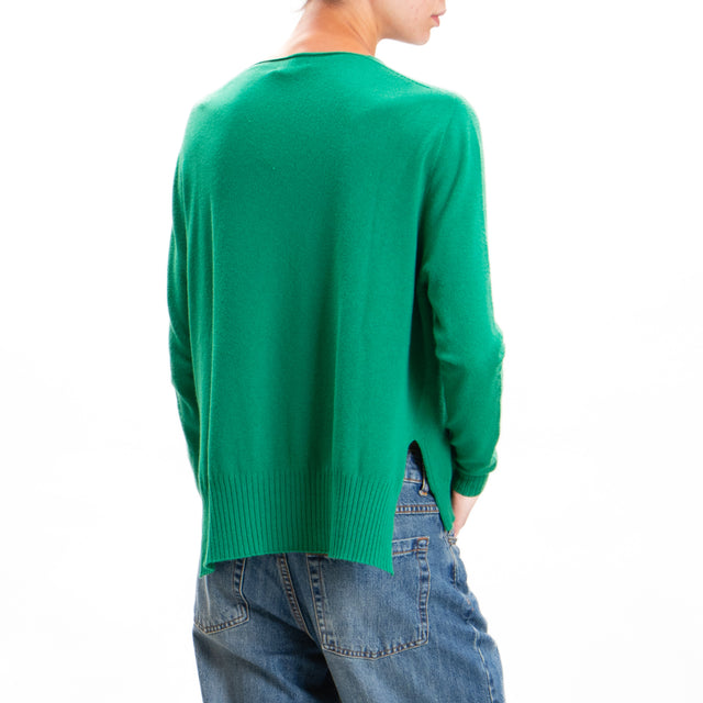 Zeroassoluto-V-neck sweater with side slits - GREEN