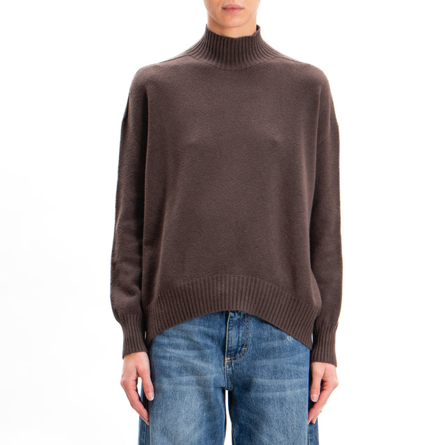 Zeroassoluto-Ribbed collar sweater - dark brown