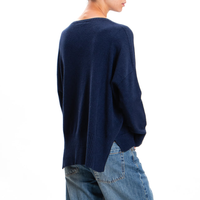 Zeroassoluto-Side slit box jersey - blue