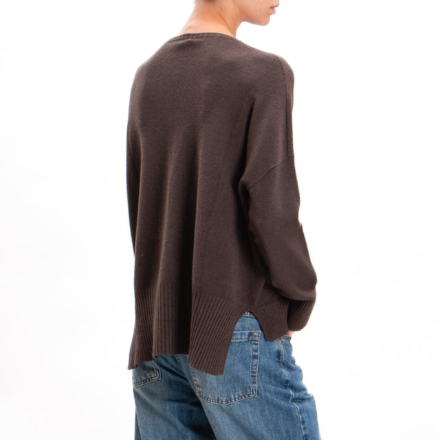 Zeroassoluto-Side slit box jersey - dark brown