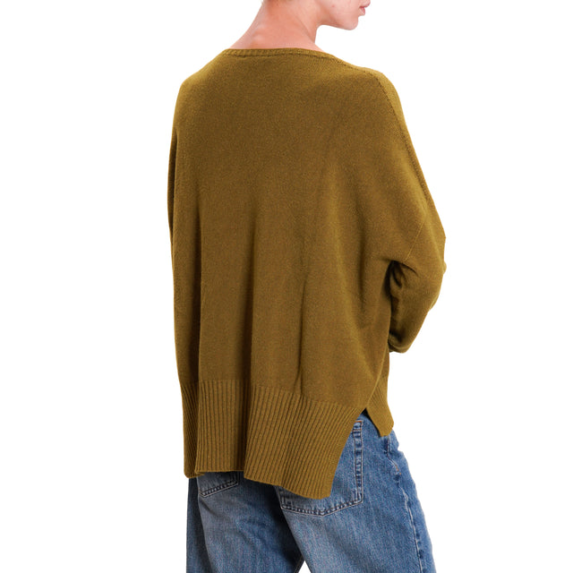 Zeroassoluto-Side slit box jersey - olive