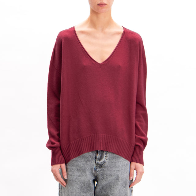 Zeroassoluto-V-neck Box Sweater - Bordeaux