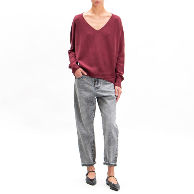 Zeroassoluto-V-neck Box Sweater - Bordeaux