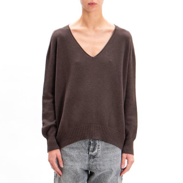 Zeroassoluto-V-neck box sweater - dark brown