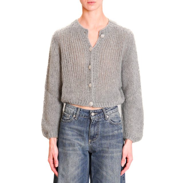 Zeroassoluto-Mohair cardigan with jewel buttons - grey