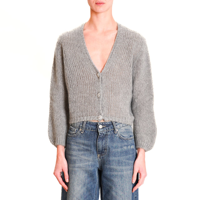 Zeroassoluto-Crop mohair cardigan with jewel buttons - grey